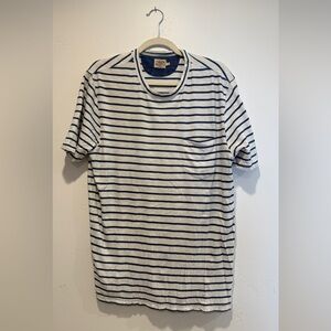 Faherty Organic Cotton Mens Crew Shirt - Mens Large - White/Blue Stripe